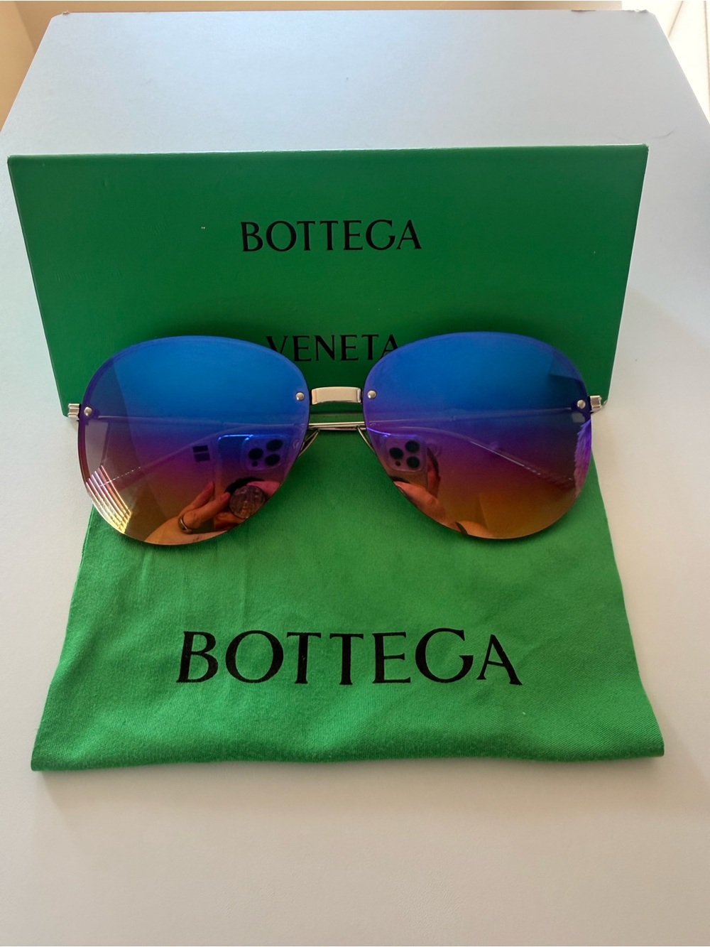Bottega Blue Gradient Rimless Sunglasses